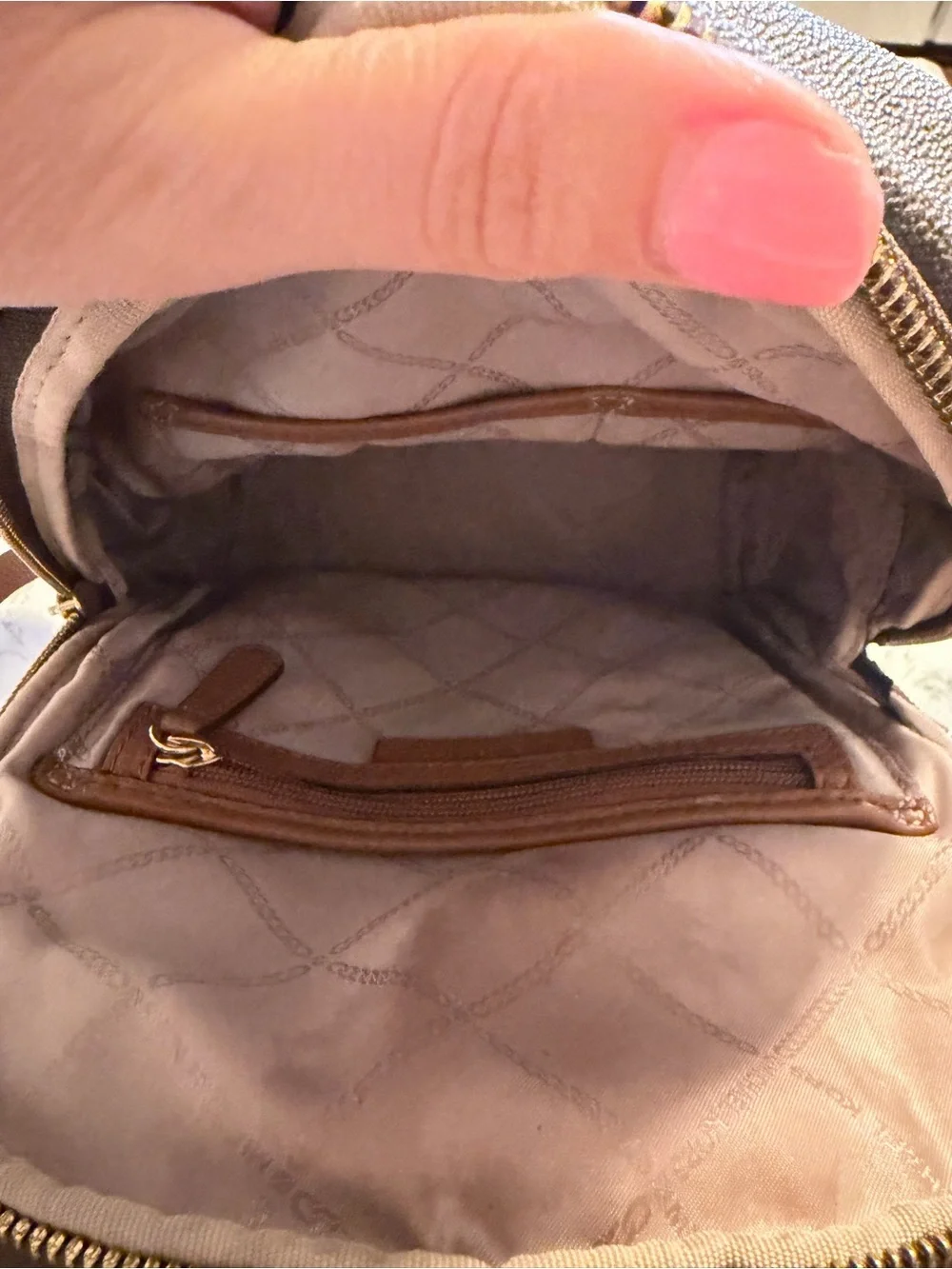 Michael Kors Brown MK Monogram Backpack with Gold Hardware